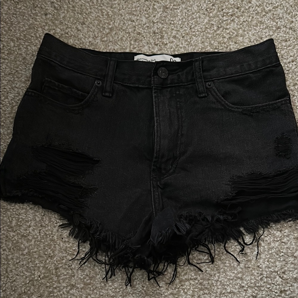Abercrombie Black Distressed Denim Shorts